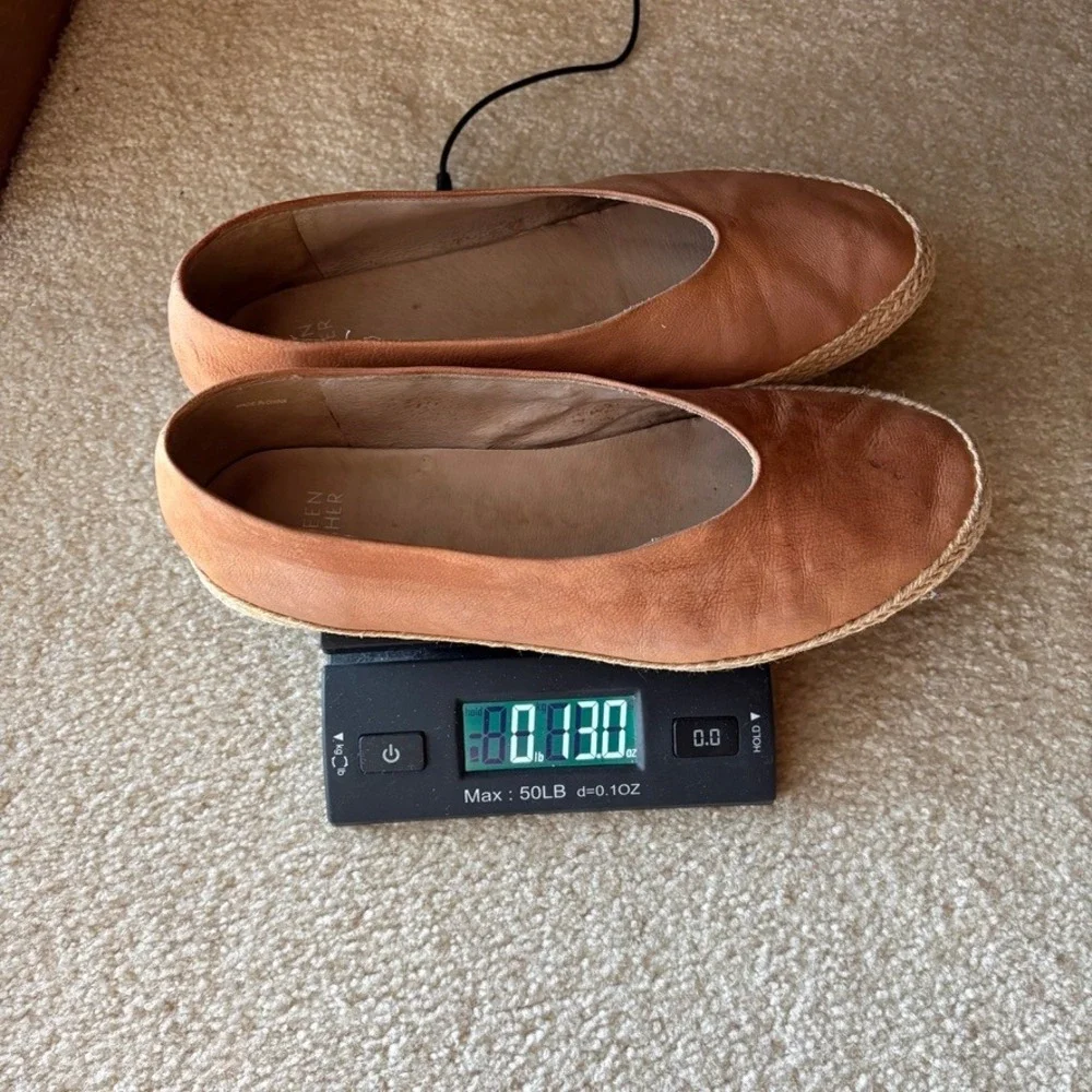 Eileen Fisher Tour Tan Leather Espadrille Flats Women's 8.5 Jute Slip On‎ Shoes
